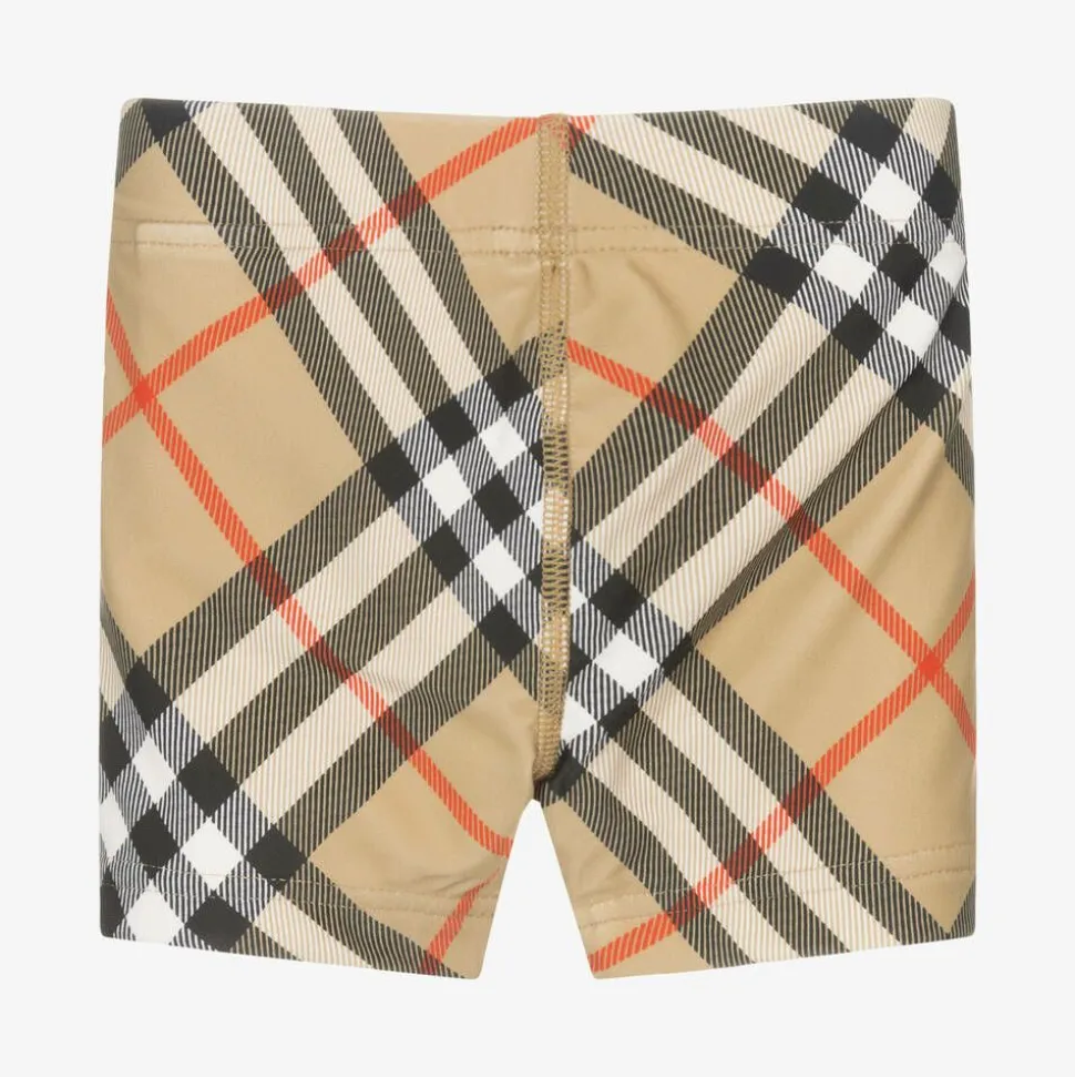 Baby Boys Beige Check Swim Shorts
