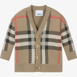 Baby Boys Beige Check Wool Cardigan