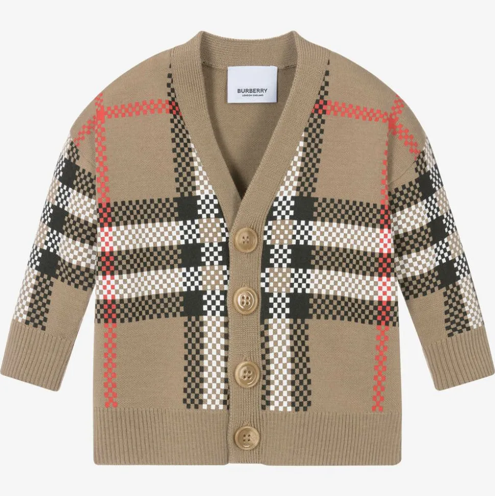 Baby Boys Beige Check Wool Cardigan