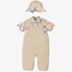Baby Boys Beige Cotton Dungaree Set