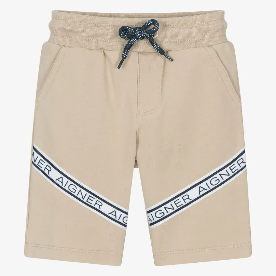Baby Boys Beige Cotton Logo Tape Shorts