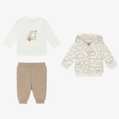 Baby Boys Beige Cotton Tracksuit Set