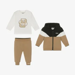 Baby Boys Beige Cotton Tracksuit Set
