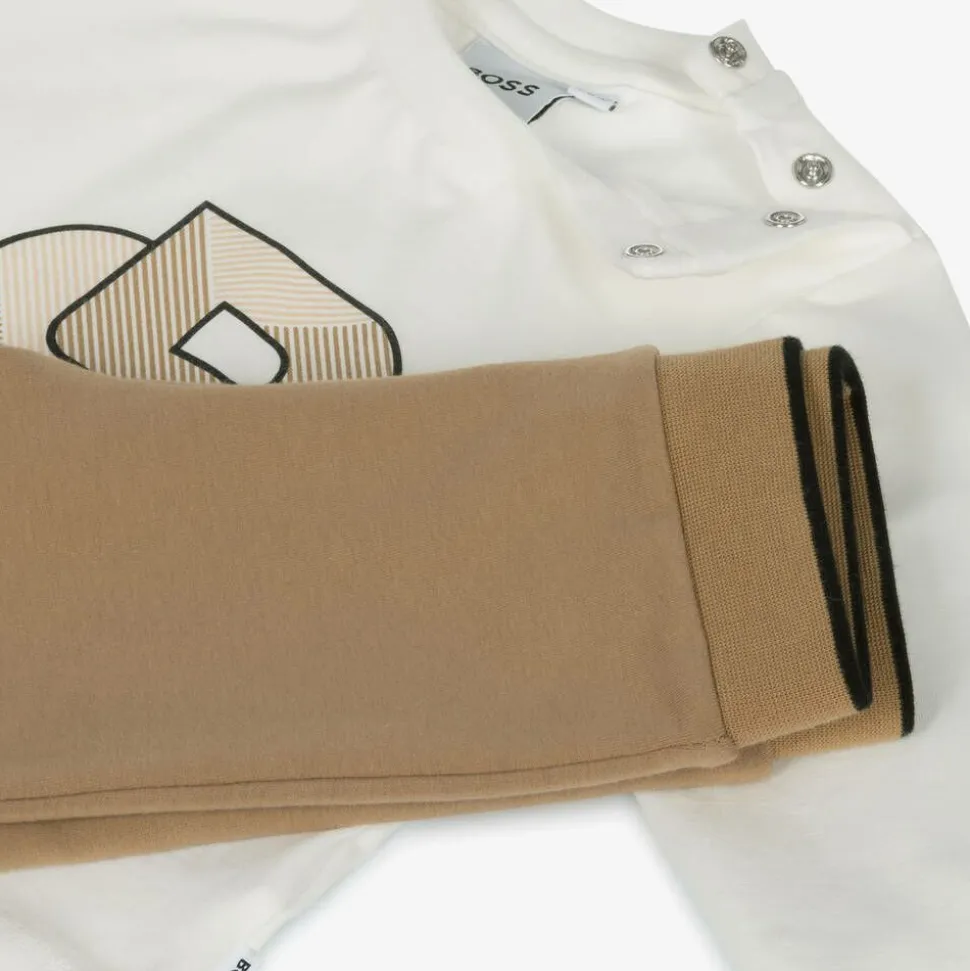 Baby Boys Beige Cotton Tracksuit Set