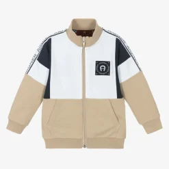 Baby Boys Beige Cotton Zip-Up Top