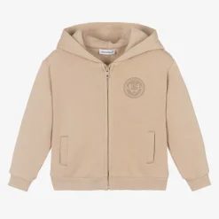 Baby Boys Beige Cotton Zip-Up Top