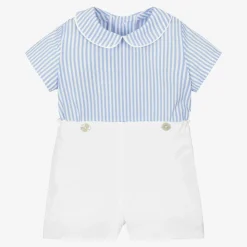 Baby Boys Blue & White Linen Buster Suit