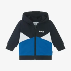 Baby Boys Blue Colourblock Cotton Zip-Up Top