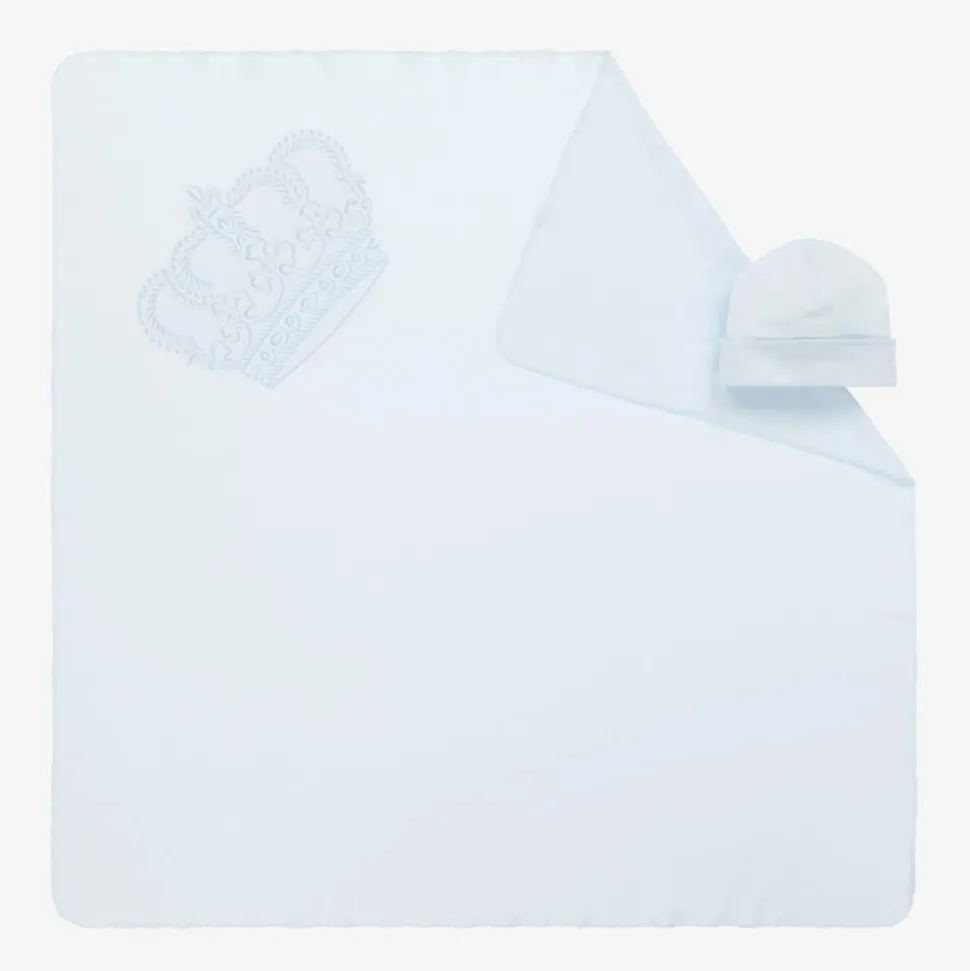 Baby Boys Blue Cotton Blanket & Hat Gift Set