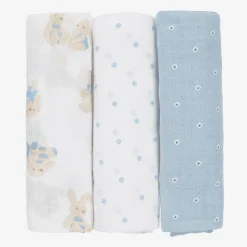 Baby Boys Blue Cotton Muslins (3 Pack)