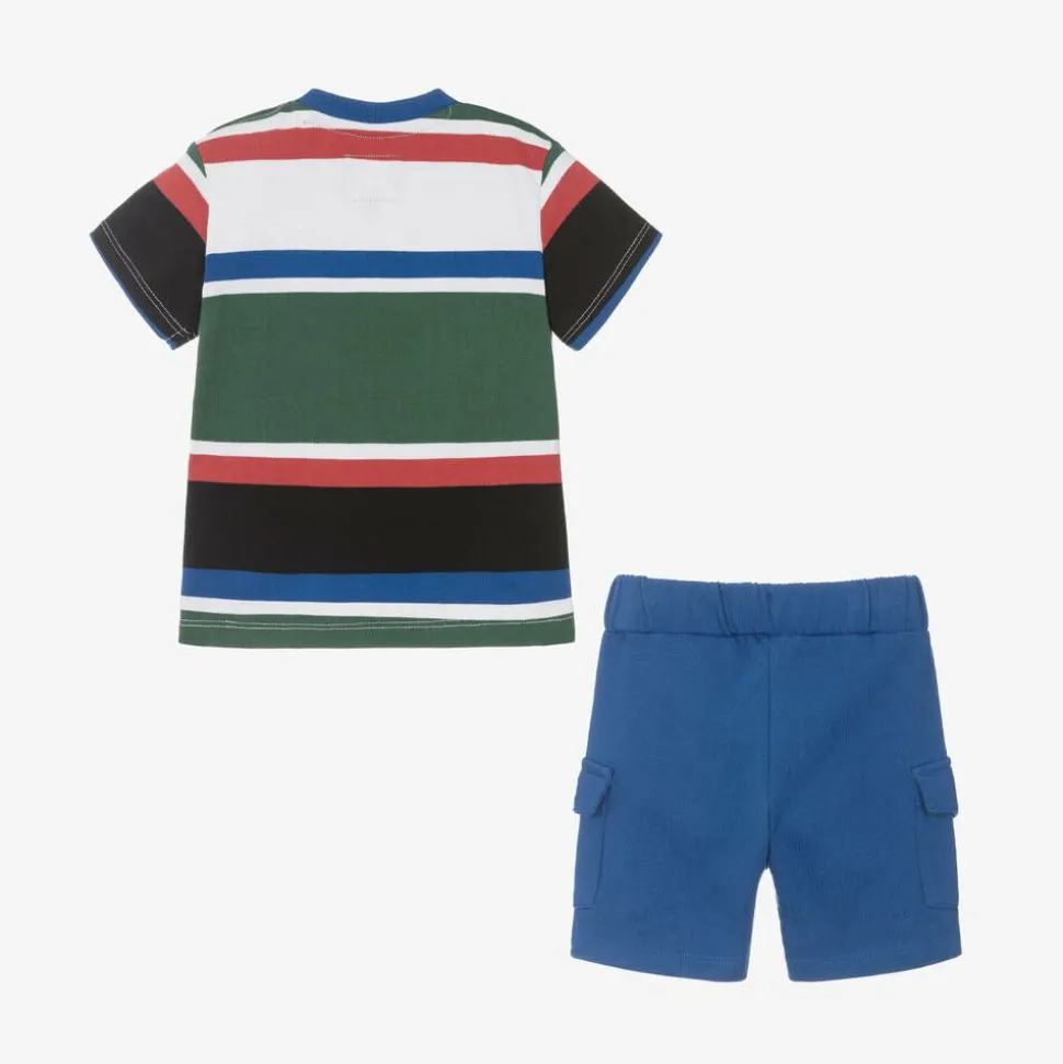 Baby Boys Blue Cotton Striped Shorts Set