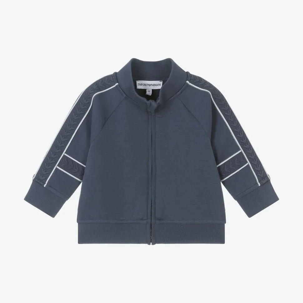 Baby Boys Blue Embossed Cotton Zip-Up Top