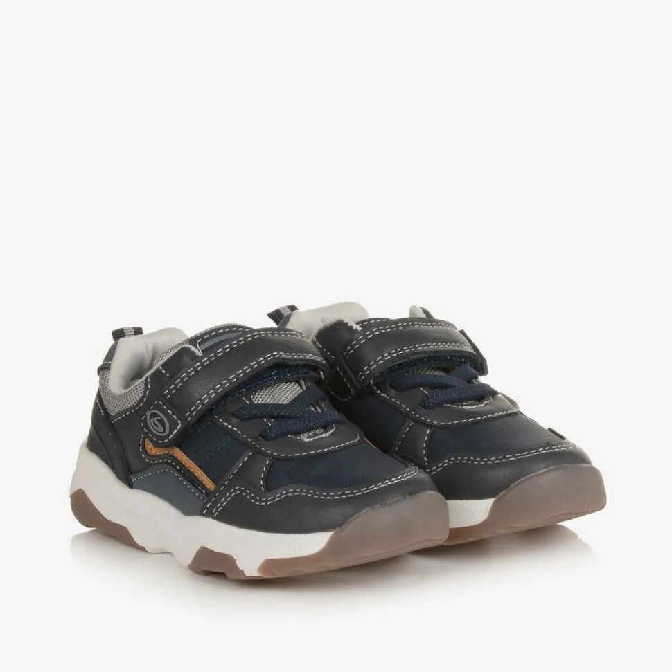 Baby Boys Blue Faux Leather Trainers