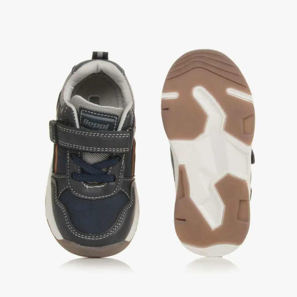 Baby Boys Blue Faux Leather Trainers