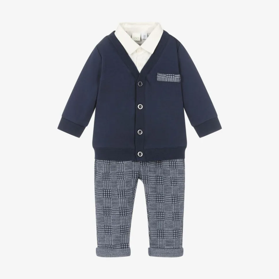 Baby Boys Blue Houndstooth Trouser Set