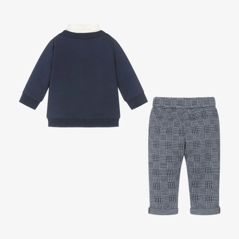Baby Boys Blue Houndstooth Trouser Set