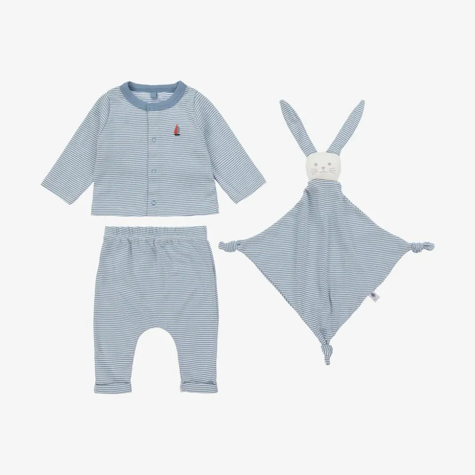 Baby Boys Blue Stripe Organic Cotton Trouser Set