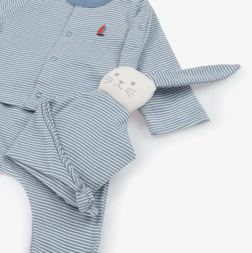 Baby Boys Blue Stripe Organic Cotton Trouser Set