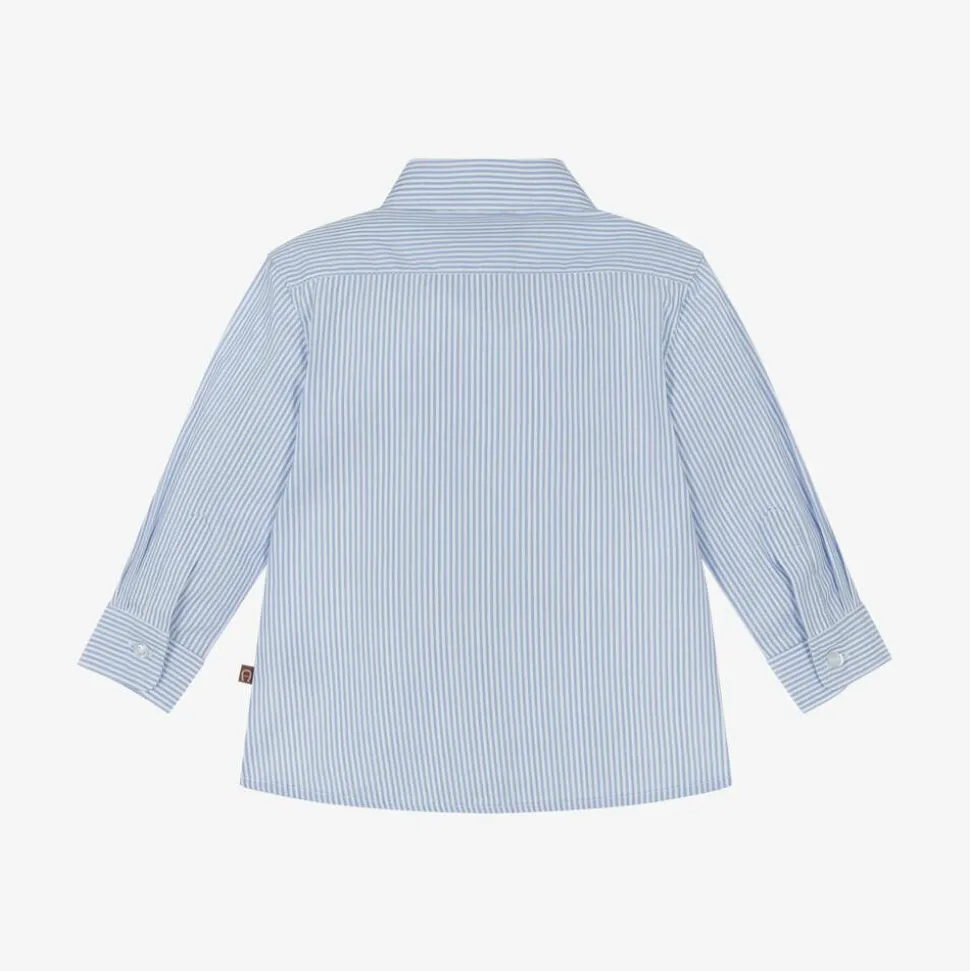 Baby Boys Blue Striped Panel Cotton Shirt