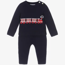 Baby Boys Blue Wool Train Trouser Set