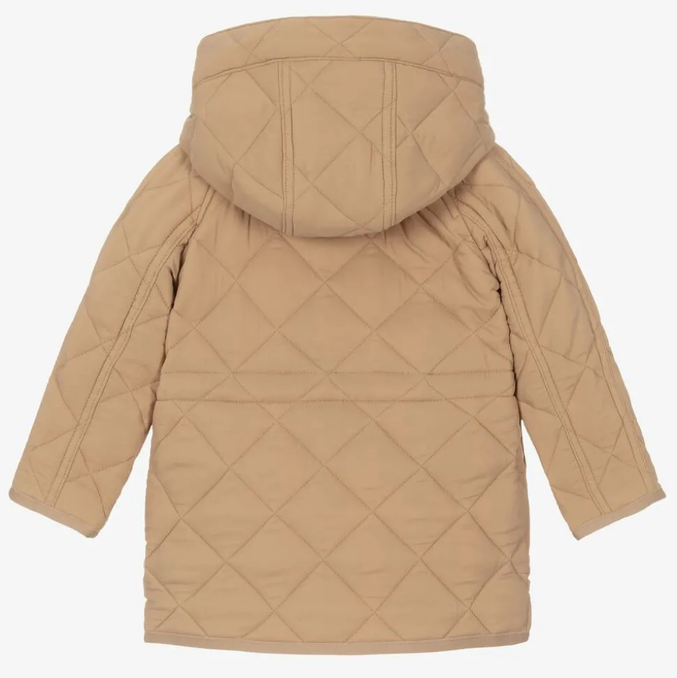 Baby Boys Dark Beige Diamond Quilted Coat
