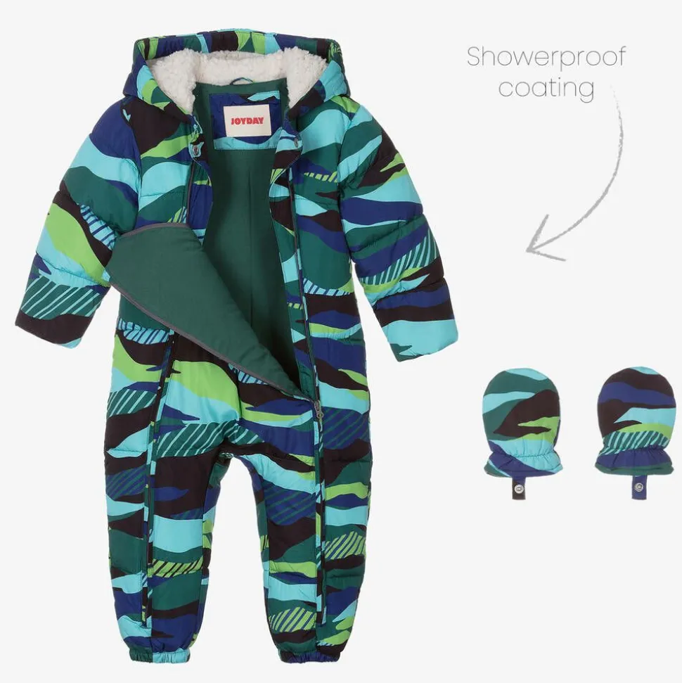 Baby Boys Green & Blue Puffer Snowsuit