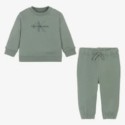 Baby Boys Green Cotton Monogram Tracksuit