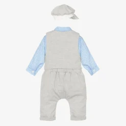 Baby Boys Grey & Blue Cotton Trouser Set