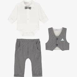 Baby Boys Grey & White Cotton Trouser Set