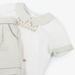 Baby Boys Ivory & Beige Cotton Buster Suit
