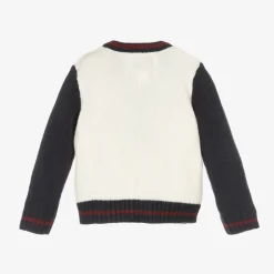 Baby Boys Ivory & Blue Knit Cardigan