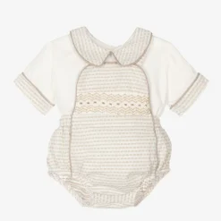 Baby Boys Ivory Cotton Dungaree Set