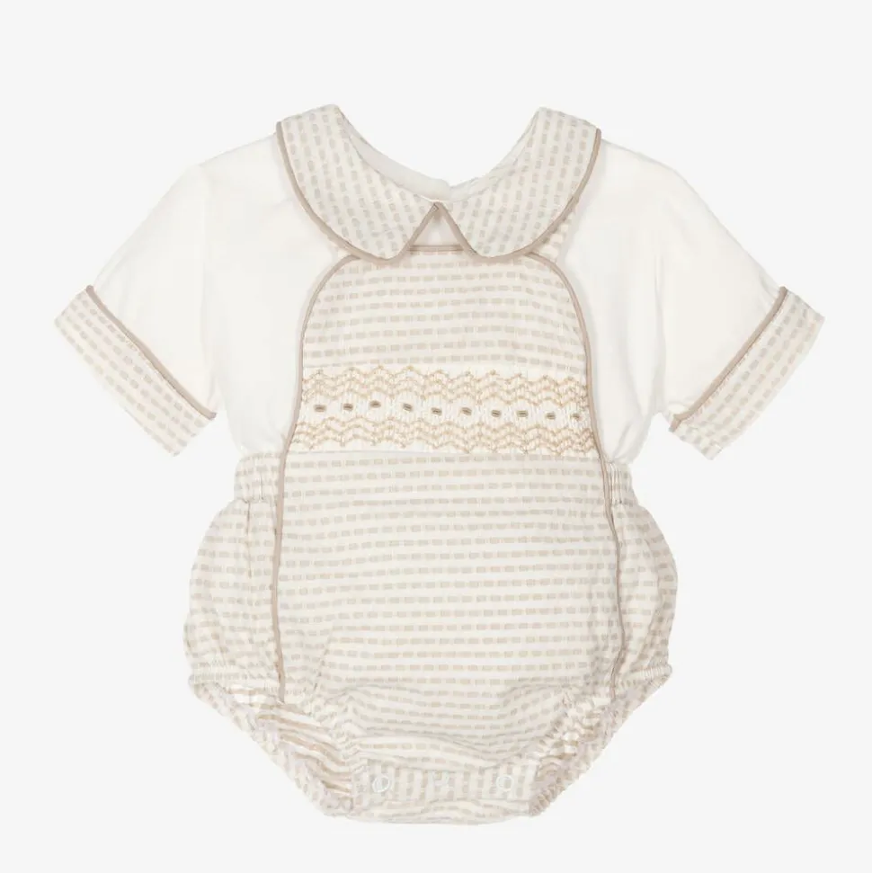 Baby Boys Ivory Cotton Dungaree Set