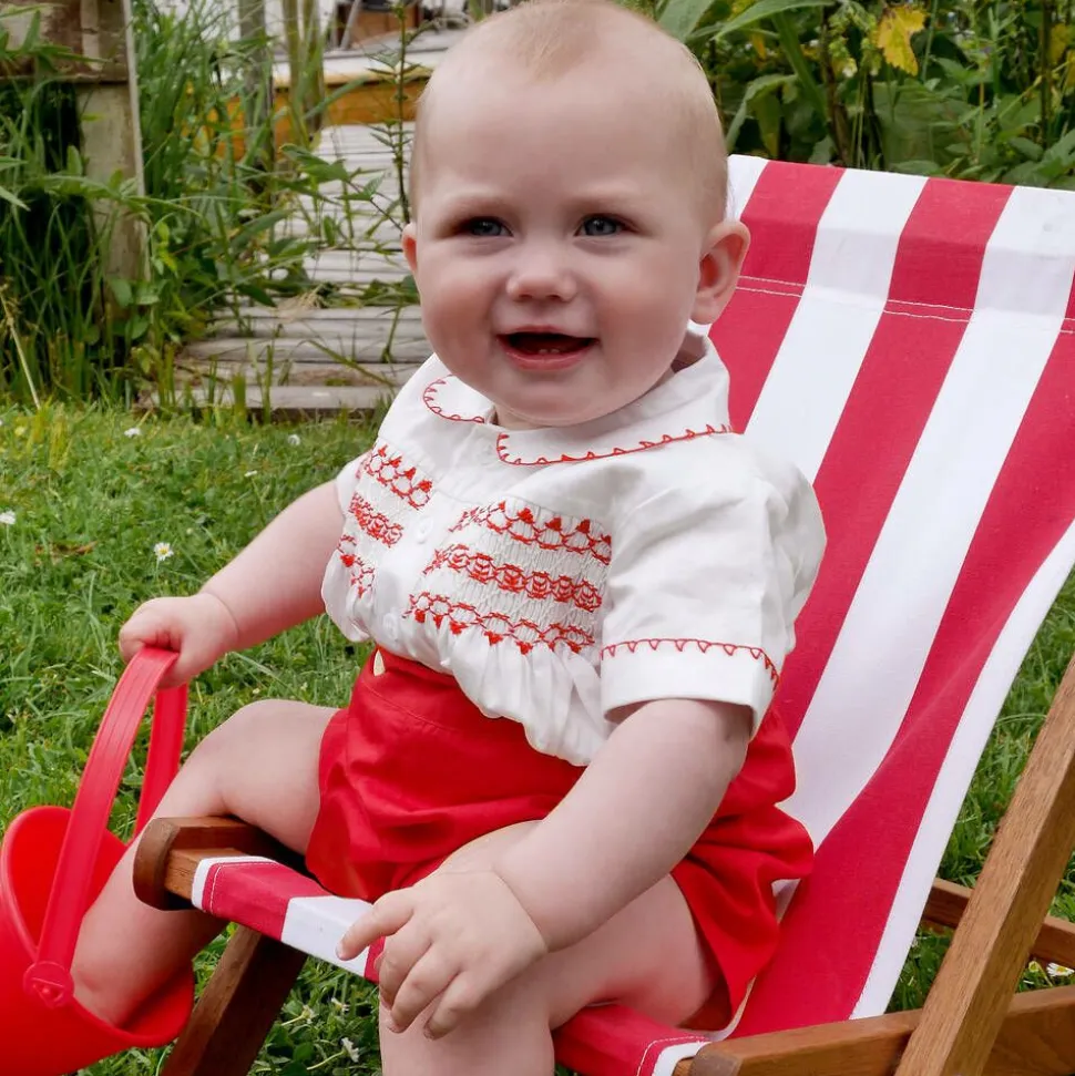 Baby Boys Red Smocked Buster Suit