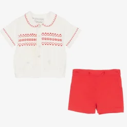 Baby Boys Red Smocked Buster Suit