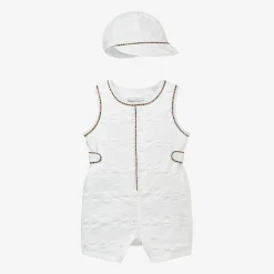 Baby Boys White Cotton Babysuit Set