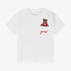 Baby Boys White Cotton Bear T-Shirt