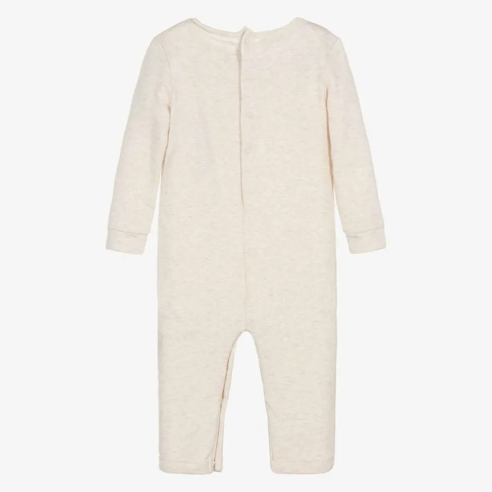 Baby Girls Beige Cotton Bear Romper