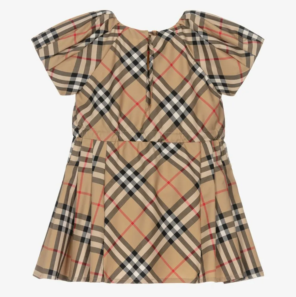 Baby Girls Beige Cotton Check Bow Dress