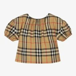Baby Girls Beige Cotton Check Blouse