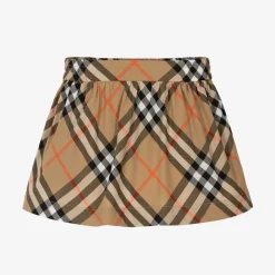 Baby Girls Beige Cotton Check Skirt