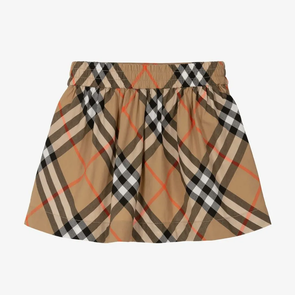 Baby Girls Beige Cotton Check Skirt
