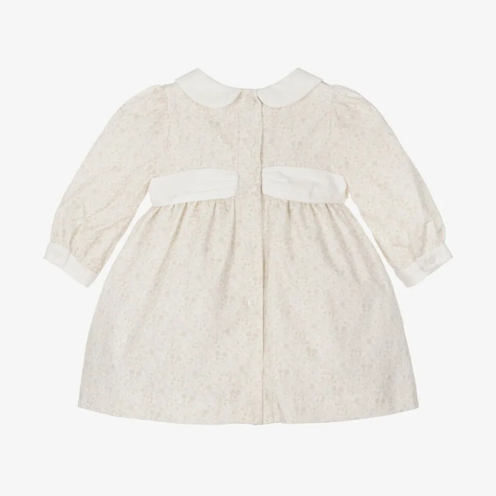 Baby Girls Beige Cotton Floral Dress