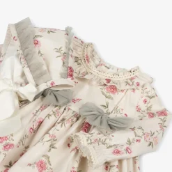 Baby Girls Beige Floral Print Cotton Dress Set