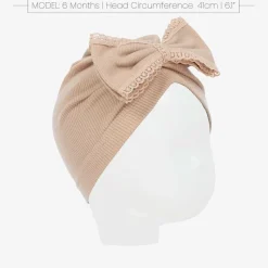 Baby Girls Beige Ribbed Cotton Turban
