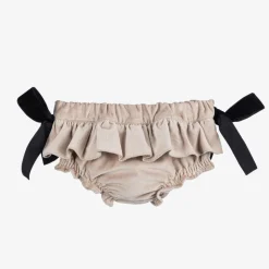Baby Girls Beige Velvet Bloomer Shorts