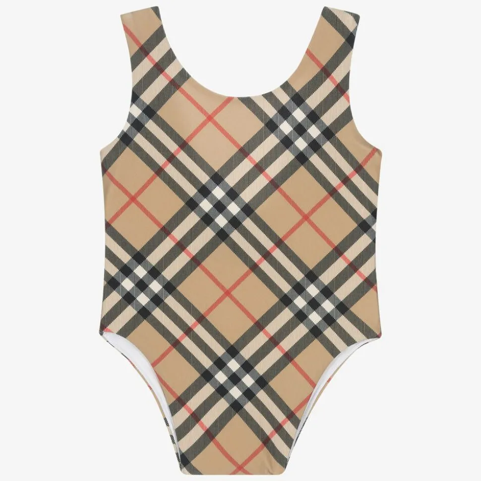 Baby Girls Beige Vintage Check Swimsuit