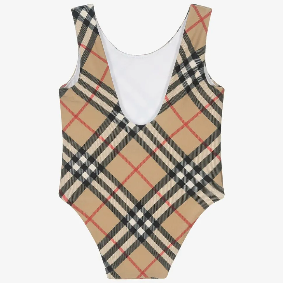 Baby Girls Beige Vintage Check Swimsuit