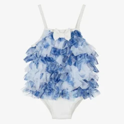 Baby Girls Blue & White Frill Swimsuit (UPF50+)