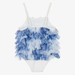 Baby Girls Blue & White Frill Swimsuit (UPF50+)